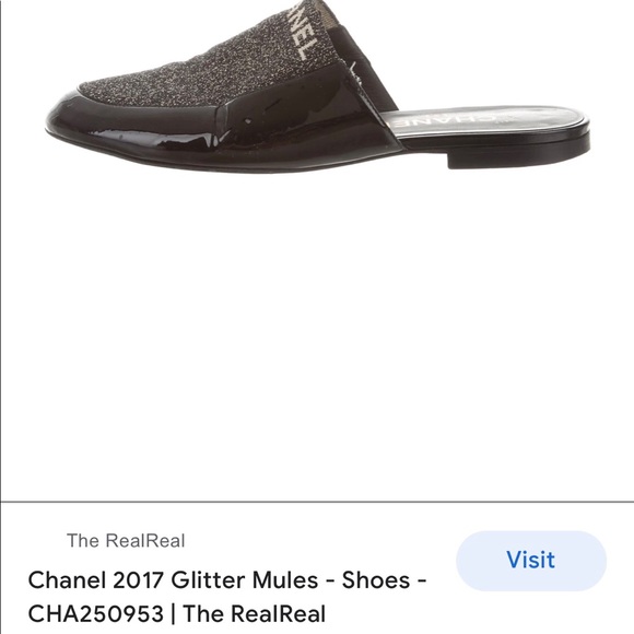 โค๏ธSOLDโค๏ธCHANEL Glitter Fabric LOGO Flats Mules 35.5 - Picture 10 of 10